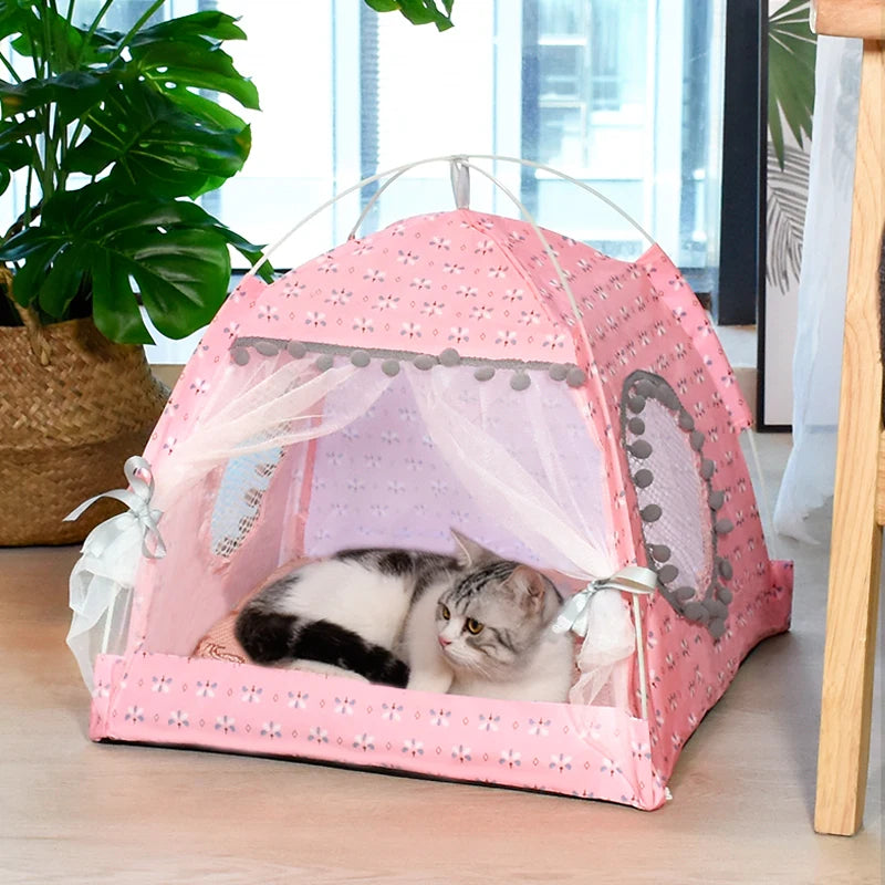 Floral Semi-Enclosed Pet Tent Bed