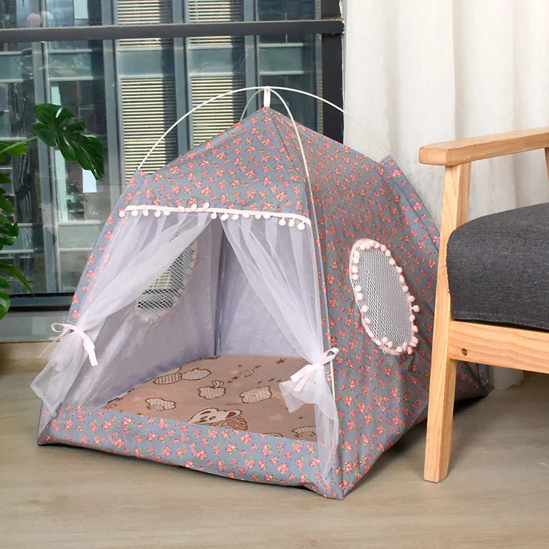 Floral Semi-Enclosed Pet Tent Bed