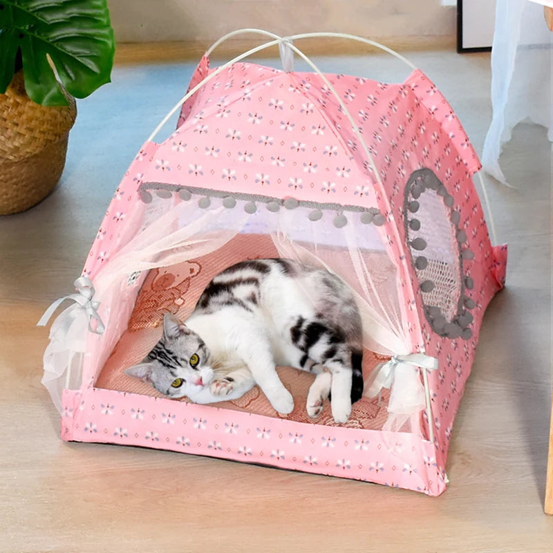 Floral Semi-Enclosed Pet Tent Bed