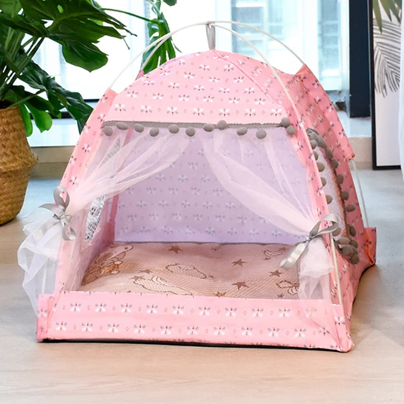 Floral Semi-Enclosed Pet Tent Bed