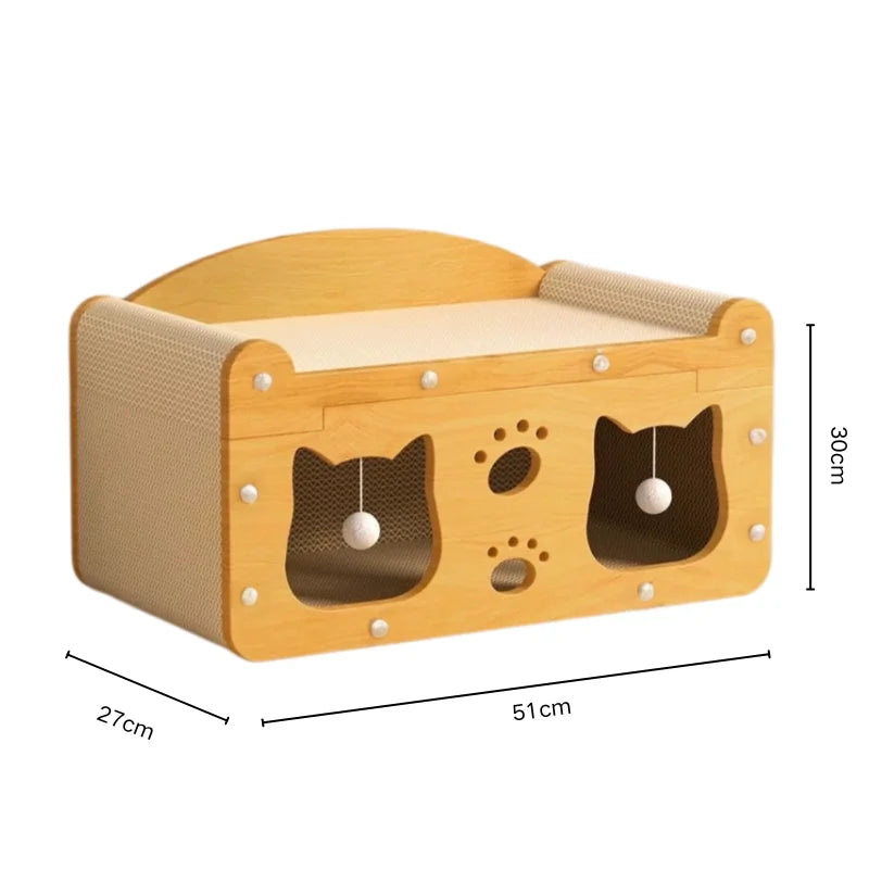 Large Wooden Cat House with Scratcher