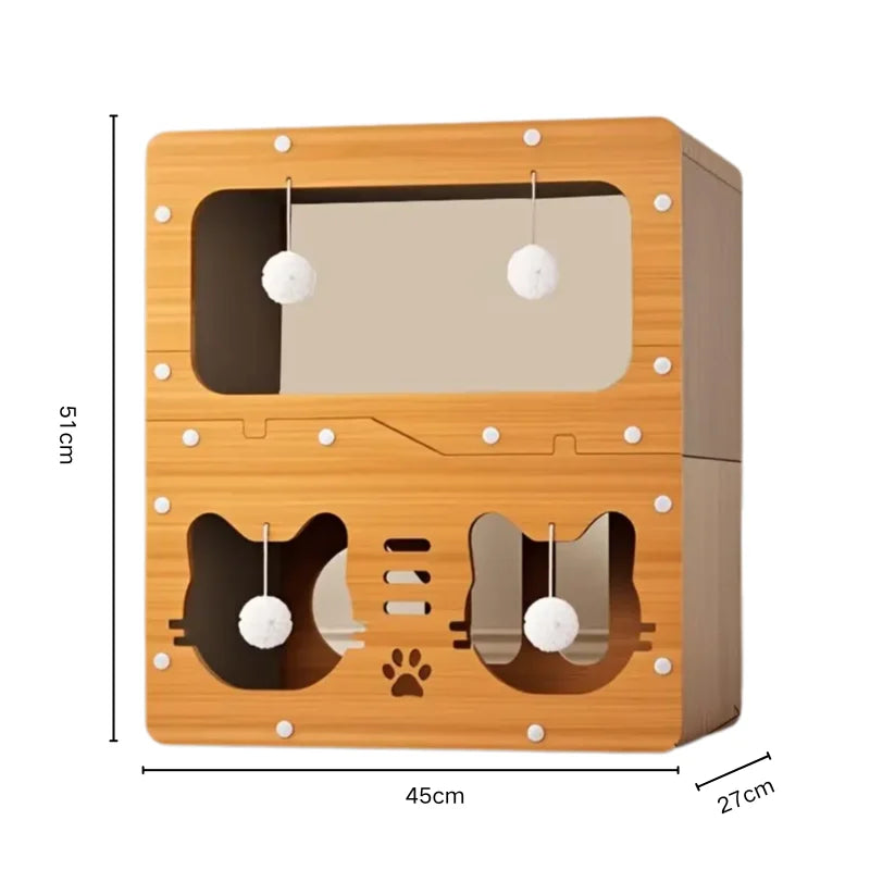 Large Wooden Cat House with Scratcher