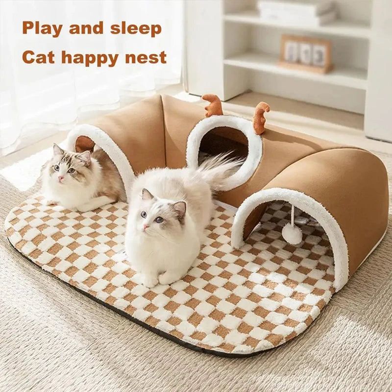Warm Plush Cat Tunnel Bed