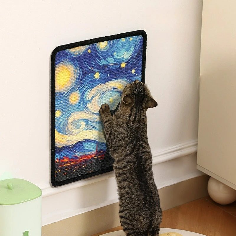 Wall-Mounted Cat Scratcher – Artistic Fabric Design