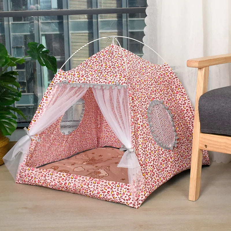 Floral Semi-Enclosed Pet Tent Bed