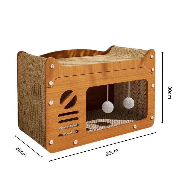 Large Wooden Cat House with Scratcher