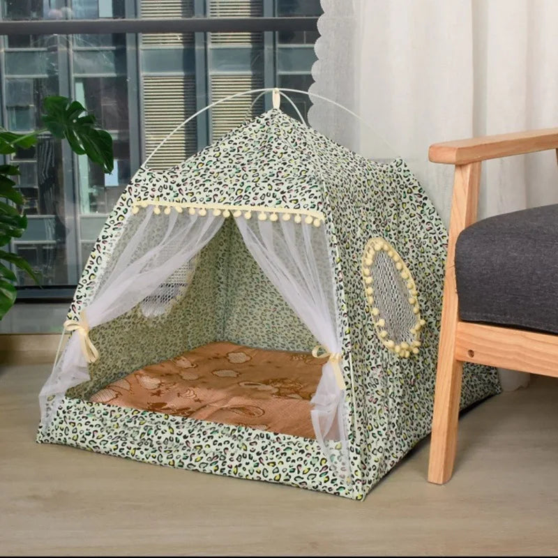Floral Semi-Enclosed Pet Tent Bed