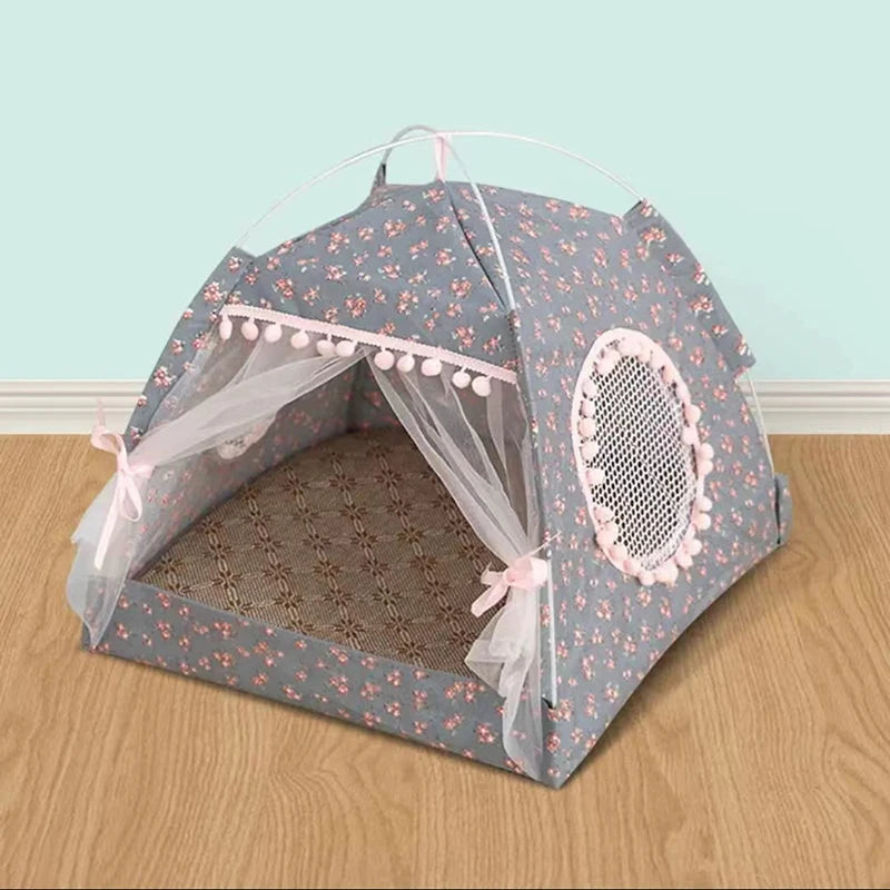 Floral Semi-Enclosed Pet Tent Bed