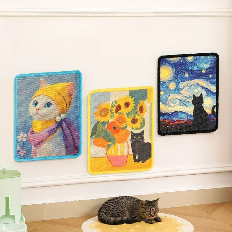 Wall-Mounted Cat Scratcher – Artistic Fabric Design