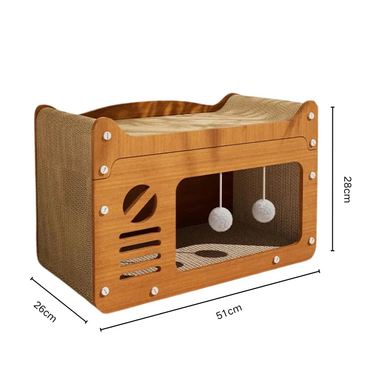 Large Wooden Cat House with Scratcher