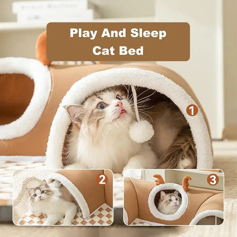 Warm Plush Cat Tunnel Bed