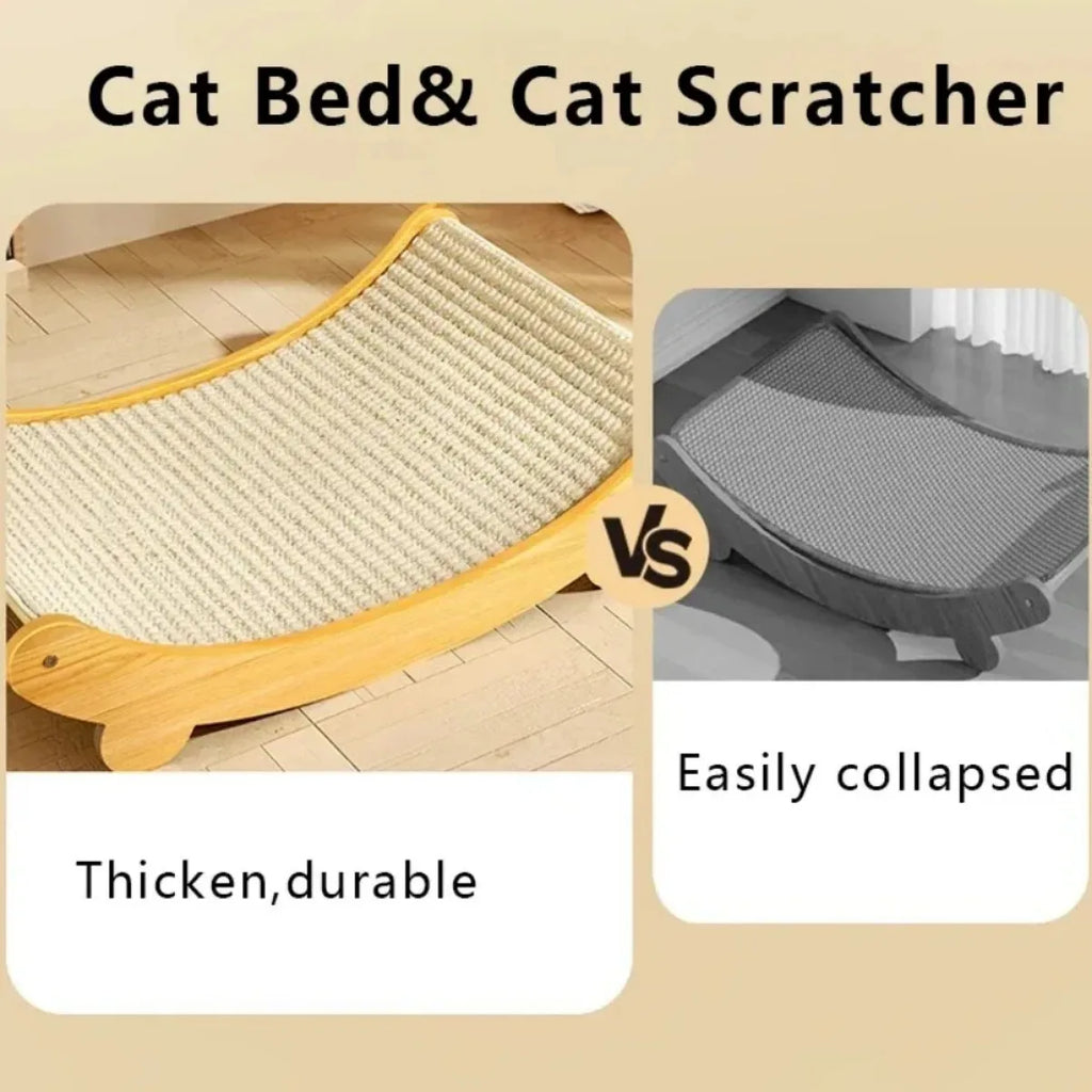 Wooden Cat Scratcher Bed with Sisal Surface