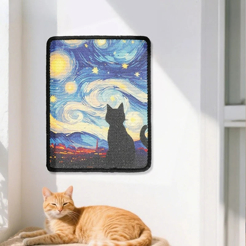 Wall-Mounted Cat Scratcher – Artistic Fabric Design