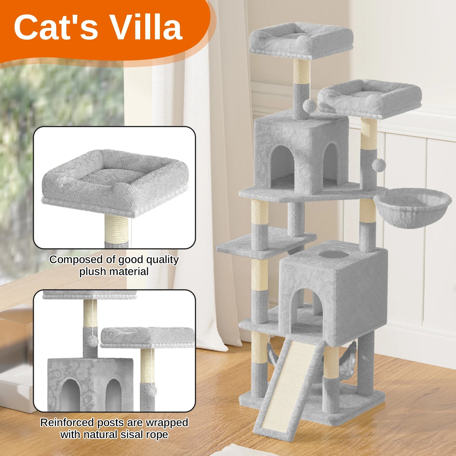 Multi-Level Cat Tree Tower with Scratching Posts