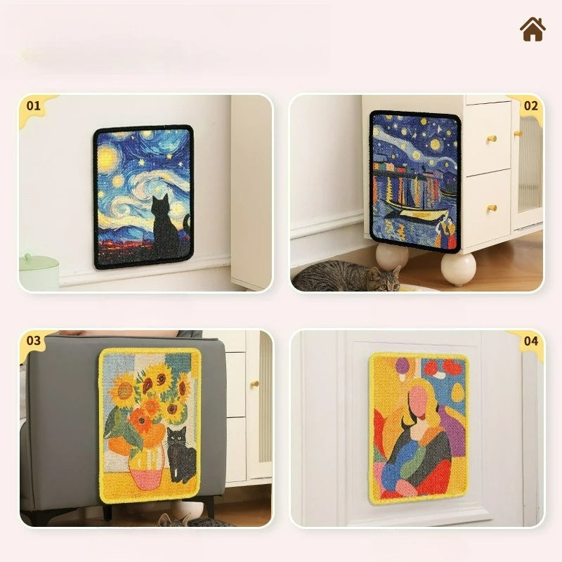 Wall-Mounted Cat Scratcher – Artistic Fabric Design