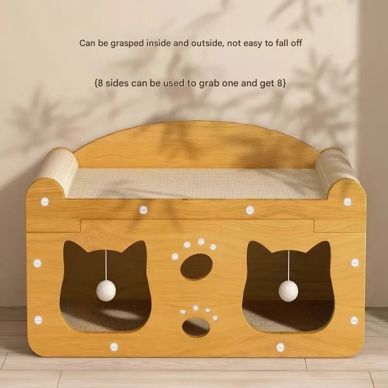 Large Wooden Cat House with Scratcher